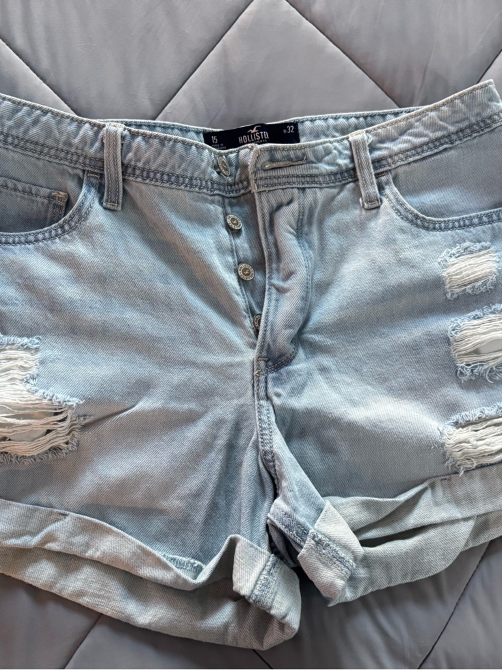 Hollister Light Wash High-Rise Denim Shorts - Pale Blue